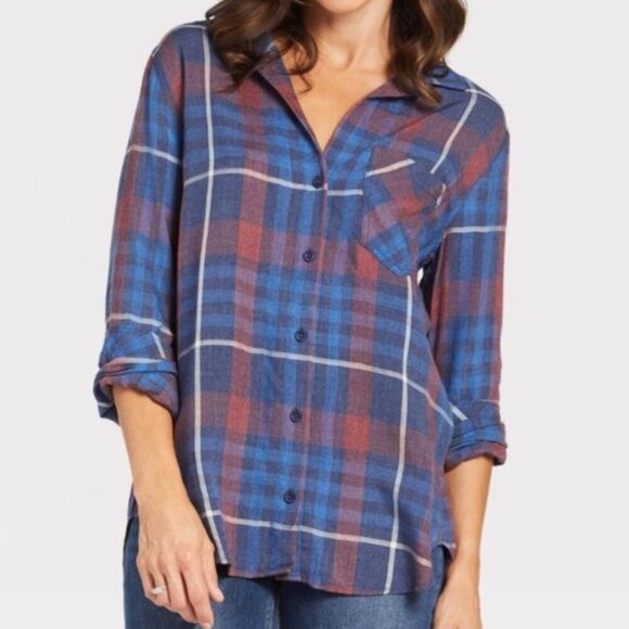 Anthropologie Cloth & Stone Aurora Plaid Button Down Shirt Size Large - Picture 1 of 10